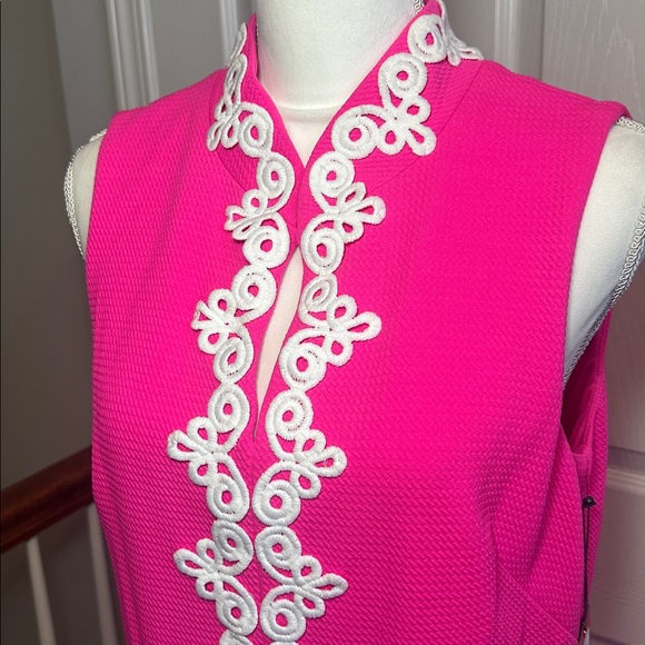 Vince Camuto NWT Appliqué Sleeveless Shift Dress Hot Pink & White Women Size 14 - Picture 2 of 15